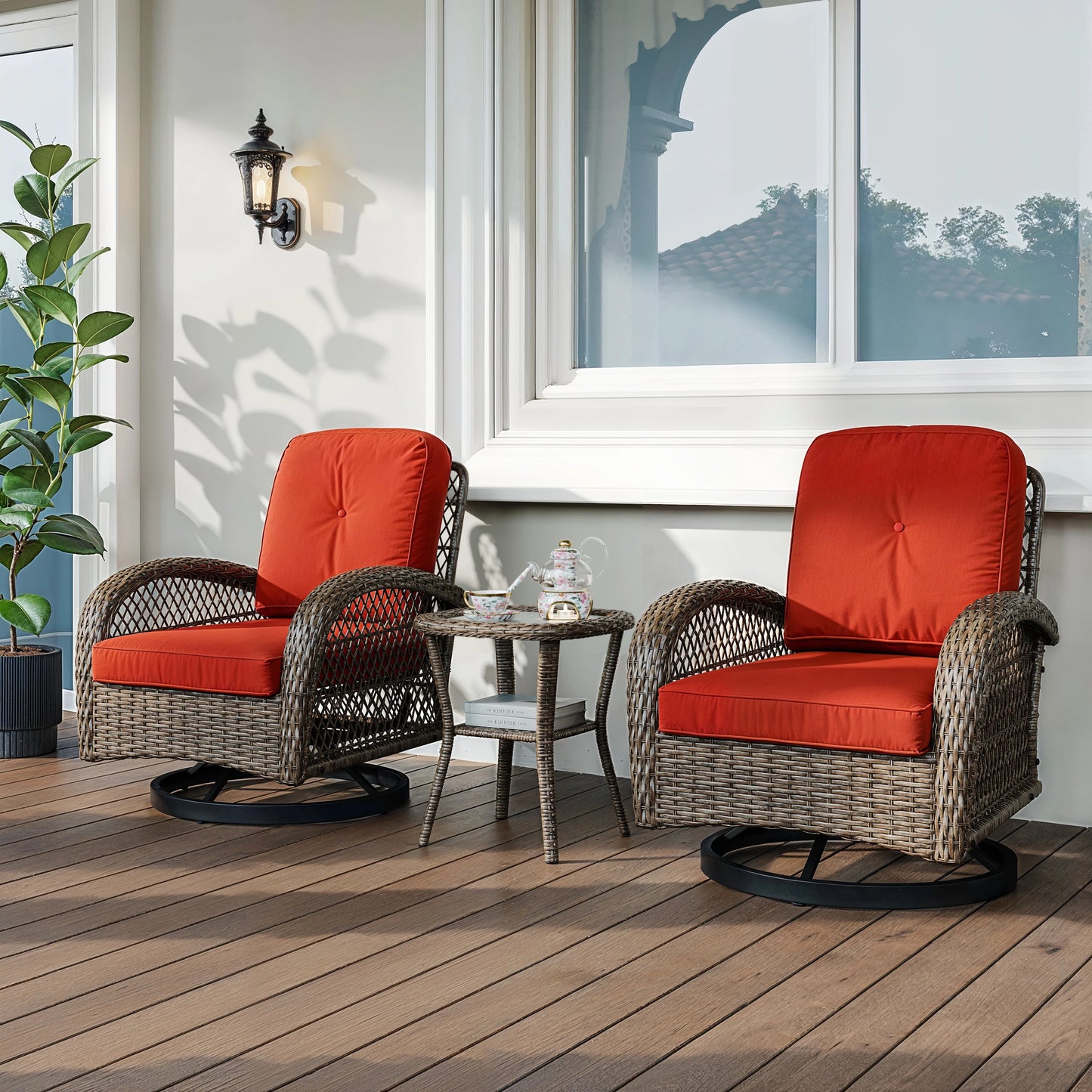 HOOMIC 3 Piece Patio Furniture Set With Cushioned Rocking Chairs