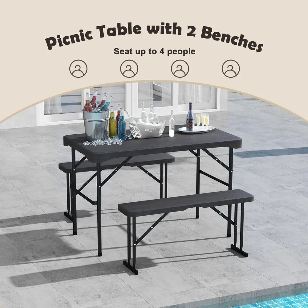 Folding Picnic Table Bench Set for Outdoor Dining Space-Saving