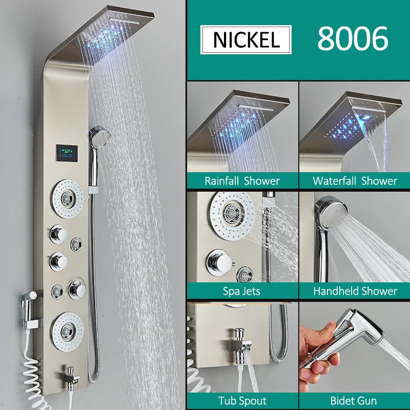 Quyanre LED Shower Panel Six Functions Column Bidet Taps