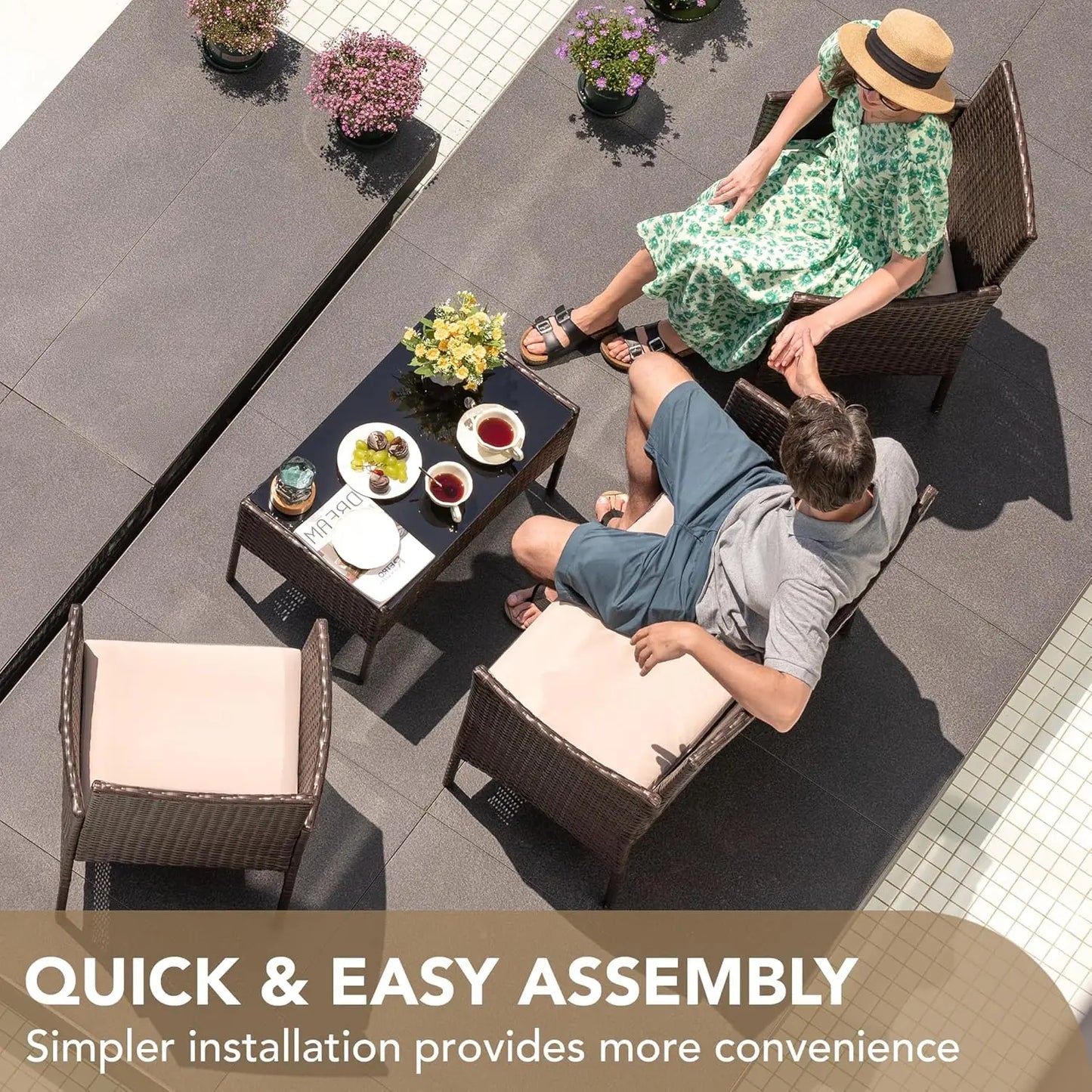Outdoor Patio Furniture Set Rattan Wicker 4-Piece Durable