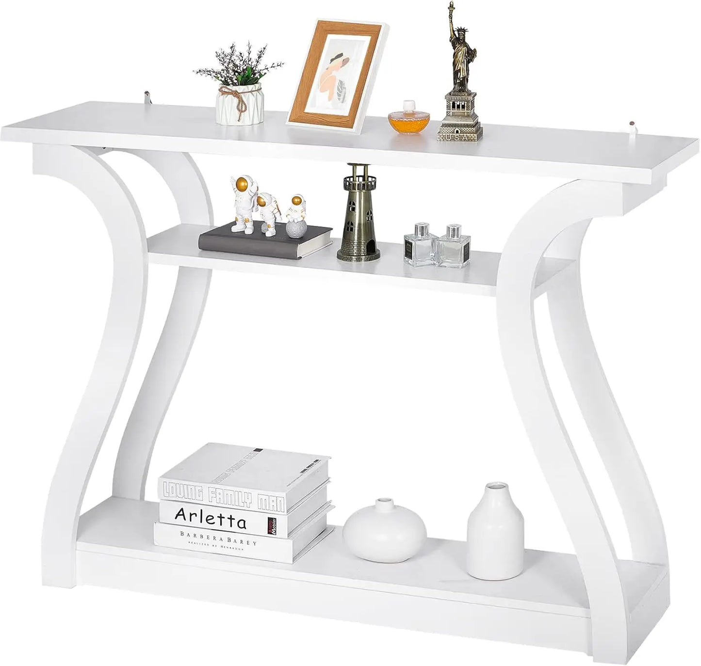 Wood Console Table With Three-Tier Storage Shelves