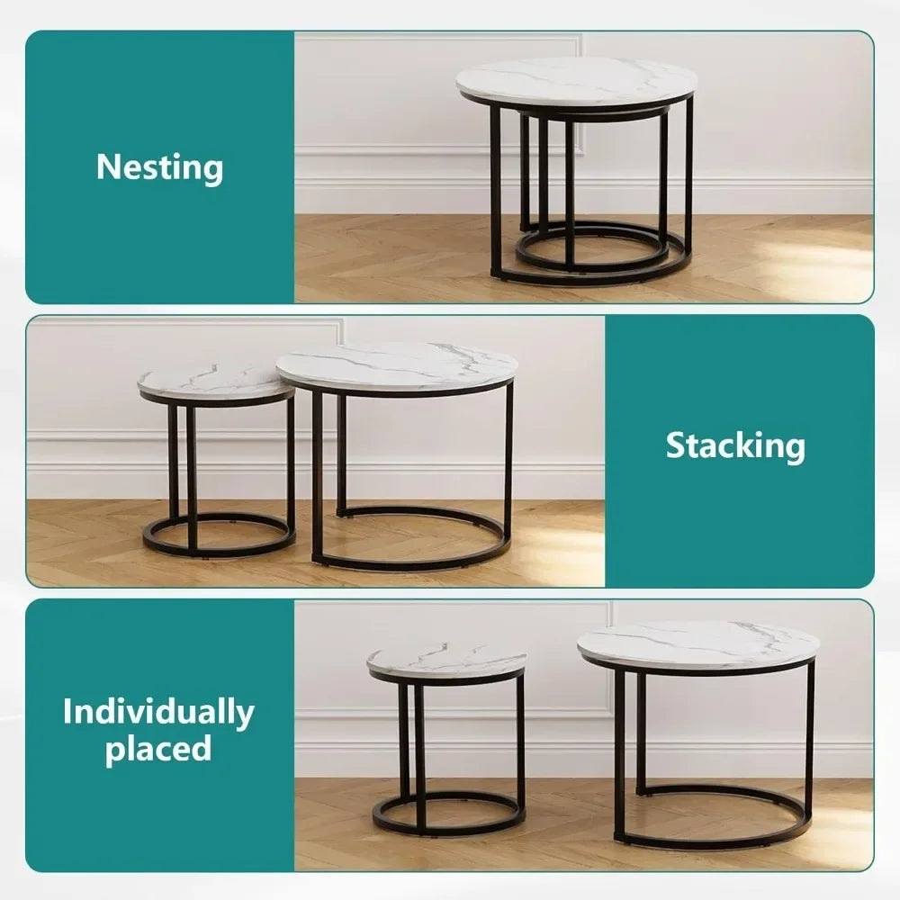 XMSJ Nesting Coffee Table Set Of 2 Wood Grain Finish
