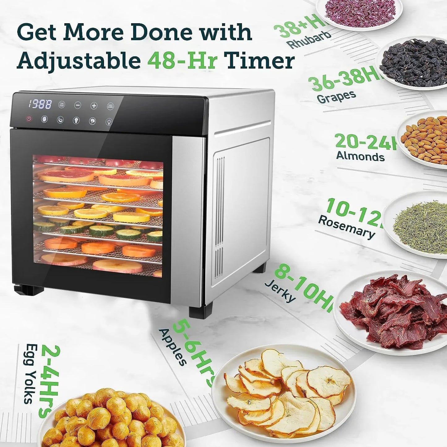 SNDOAS Stainless Steel Food Dehydrator 600W Digital Timer Presets