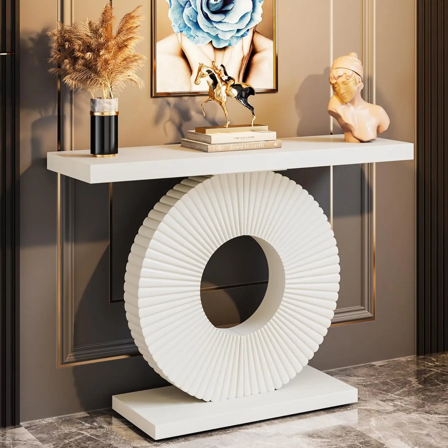 LITTLE TREE Modern Console Table Geometric Base Wood Entryway