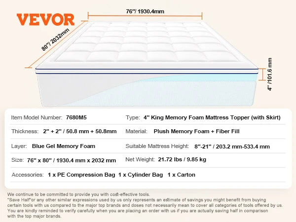 Memory Foam And Fiber Fill Mattress Topper For Pressure Relief