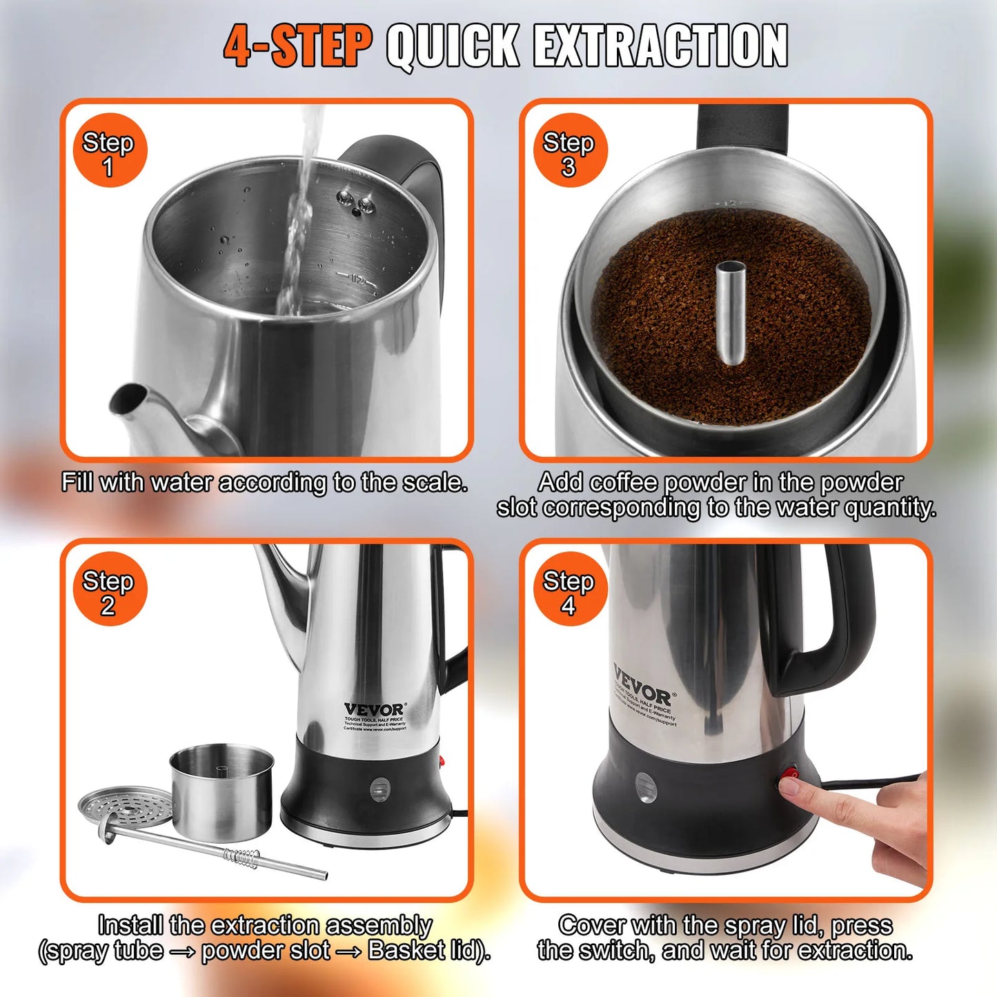 SucceBuy Electric Percolator Coffee Pot 304 Stainless Steel