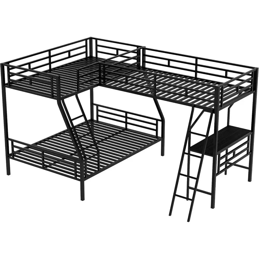 Triple Bunk Bed With Desk Metal Frame For Kids Teens Adults