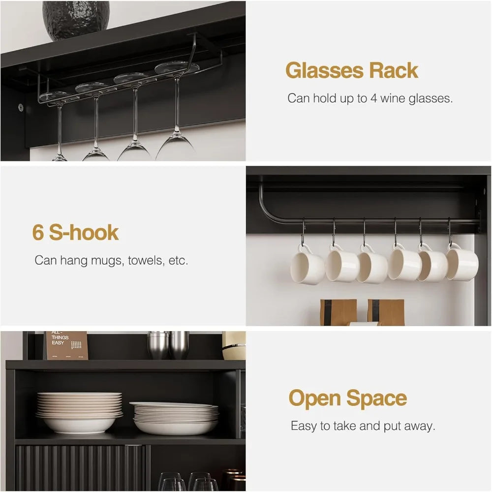 Fluted Modern Buffet Cabinet With Storage Removable Wine Rack
