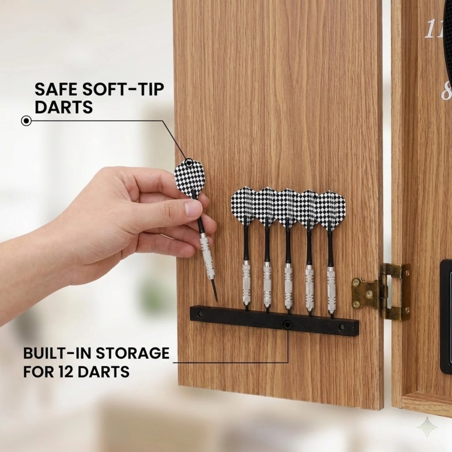Electronic Dart Board Cabinet With Auto Scoring And Soft Tip Darts