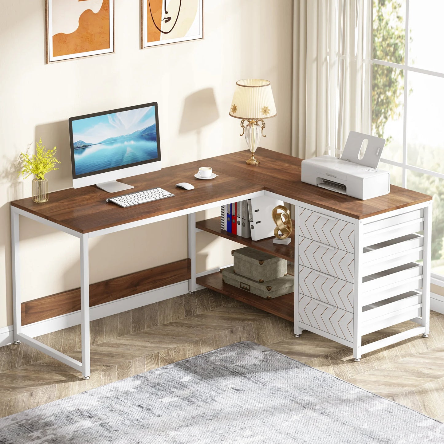 Tribesigns L Shaped Computer Desk With Storage Drawers And Shelves