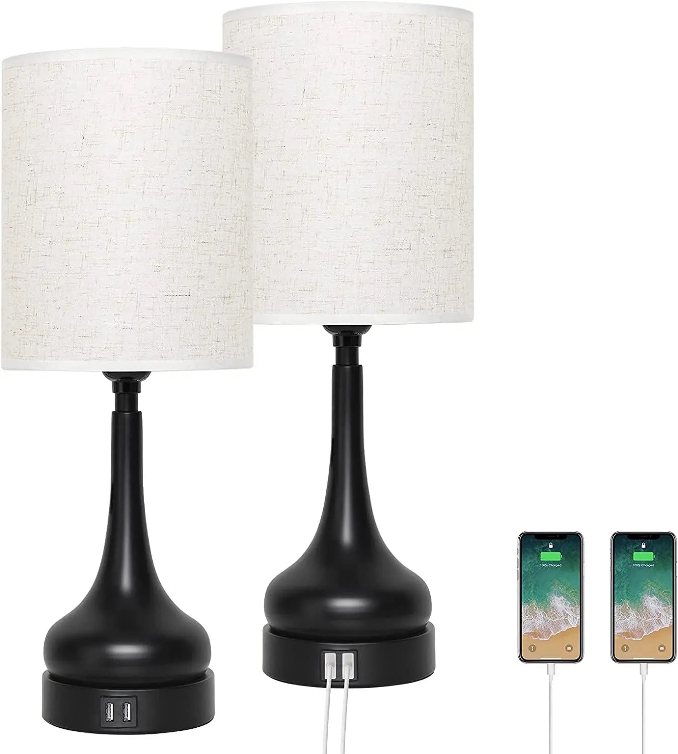 Bedside Table Lamps Set Of 2 With Touch Control USB