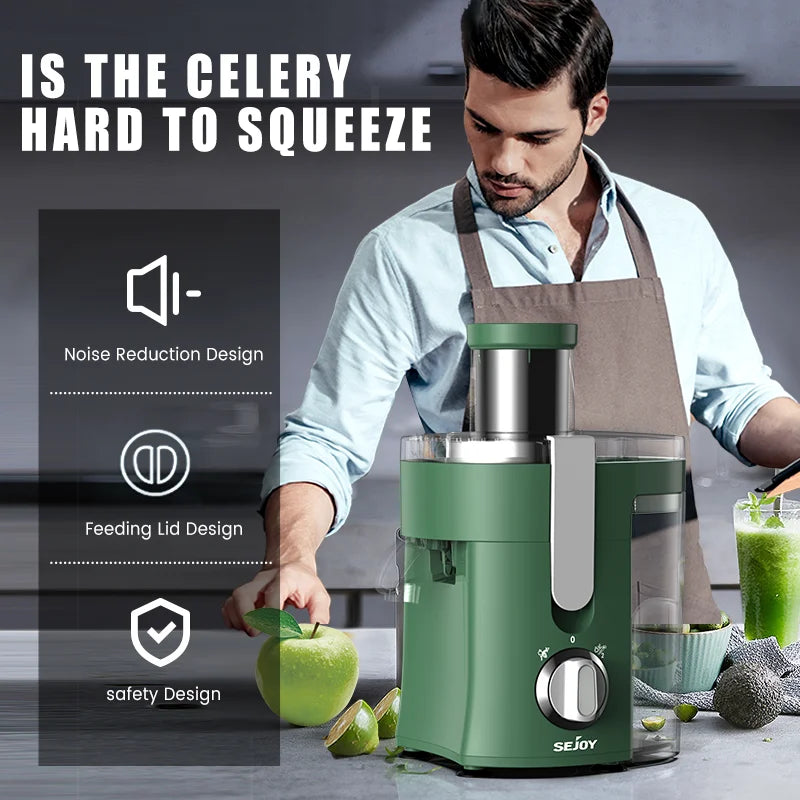 SEJOY Compact Fruits Juicer 500W Wide Mouth Feed Chute