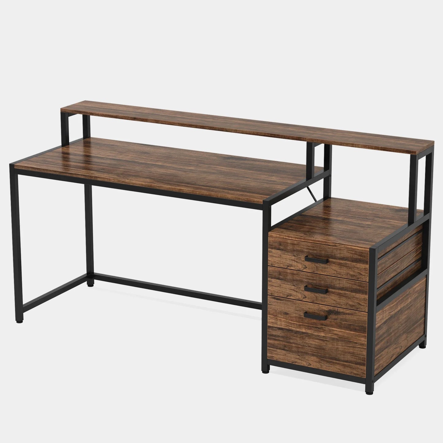 Tribesigns Ergonomic Computer Desk With File Drawer And Monitor Stand