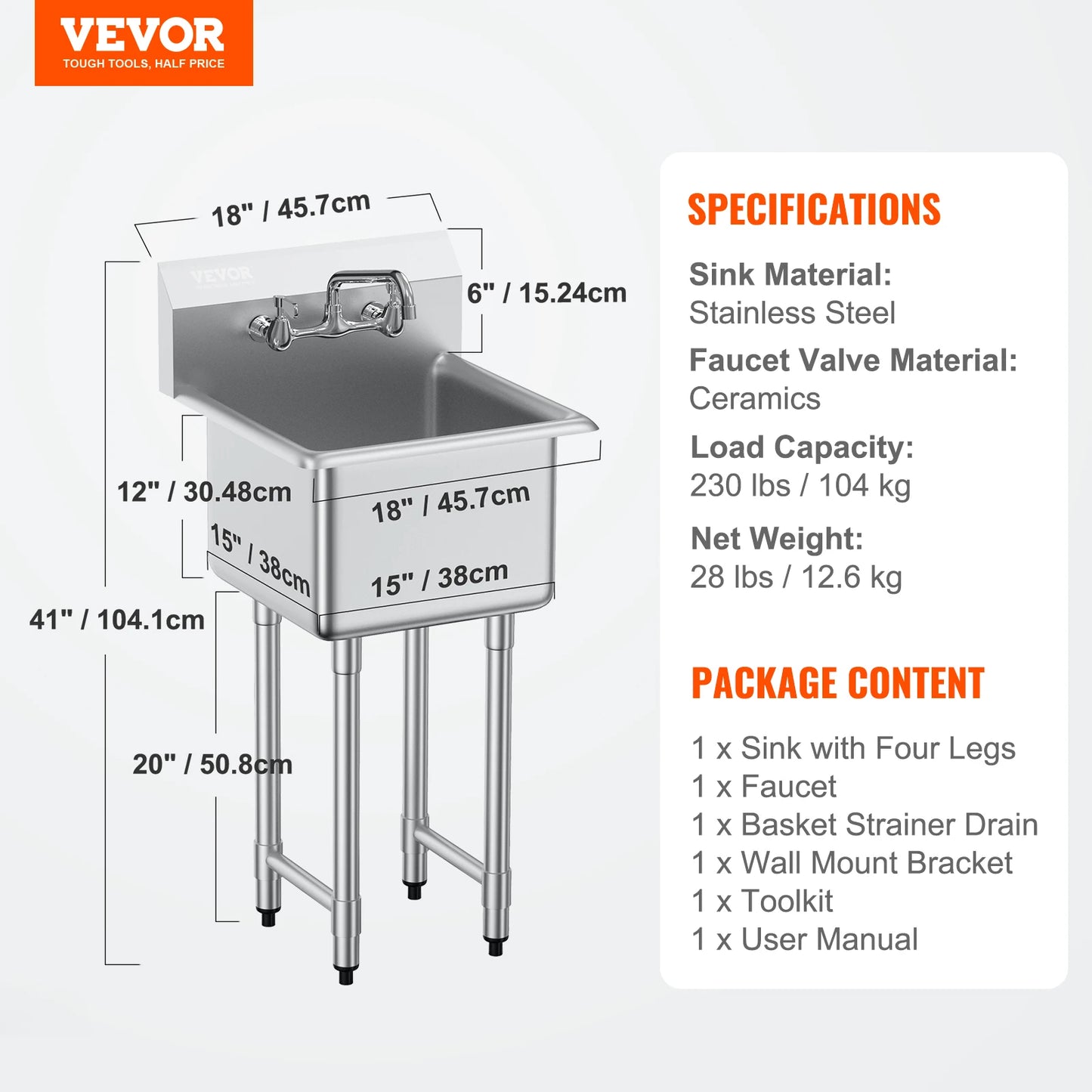 Stainless Steel Kitchen Prep And Utility Sink With Faucet Commercial