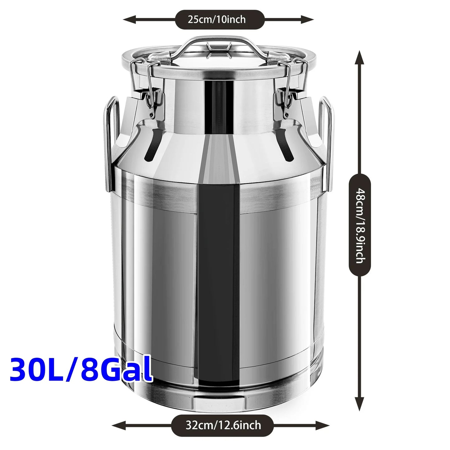 Large Milk Can Stainless Steel Milk Can 5.25/8/10.6/13.2/15.8 Gal Milk Canister Milk Bucket Tote Jug W/ Sealed Lid