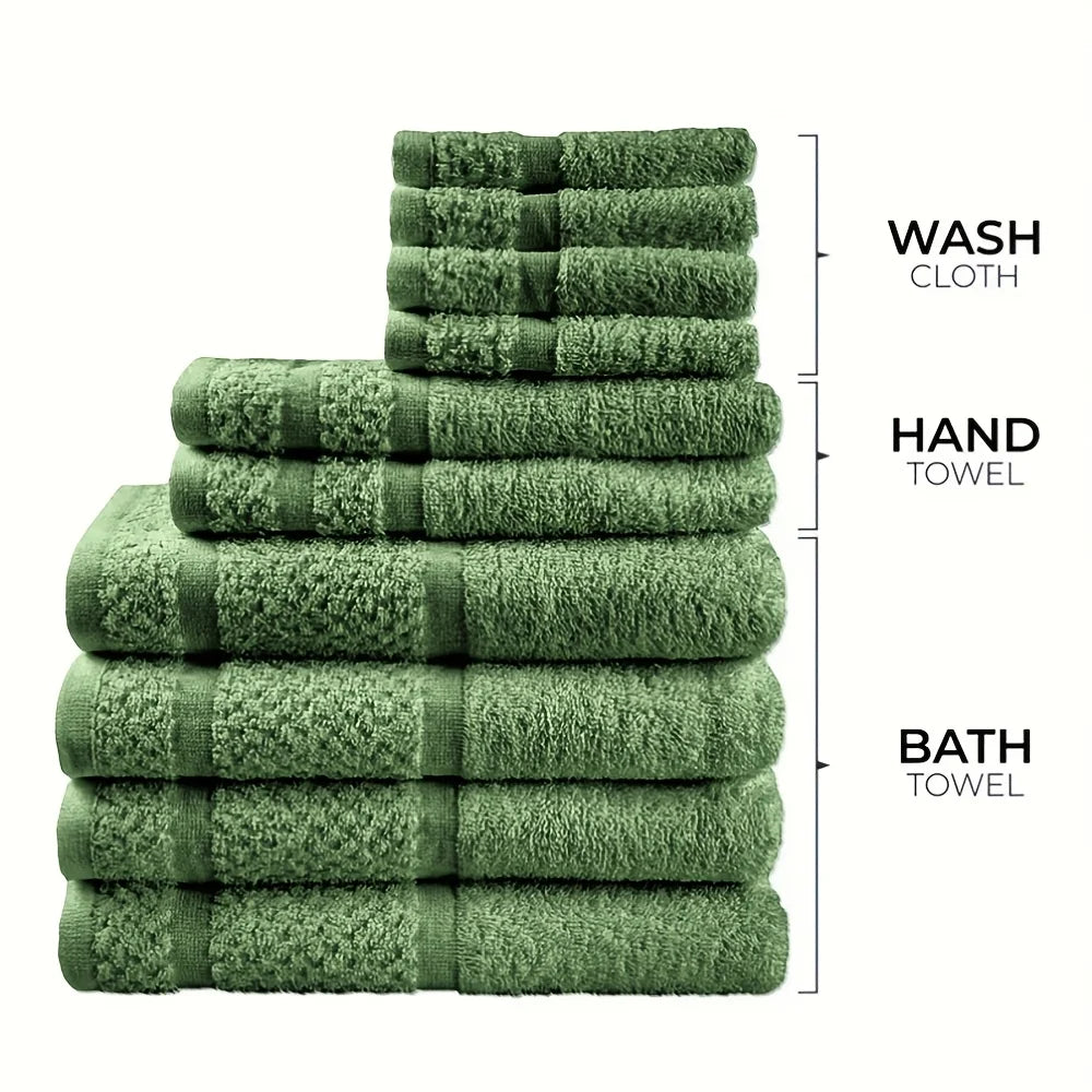 Cotton Bath Towel Set 10 Pieces Quick Dry Absorbent Towels