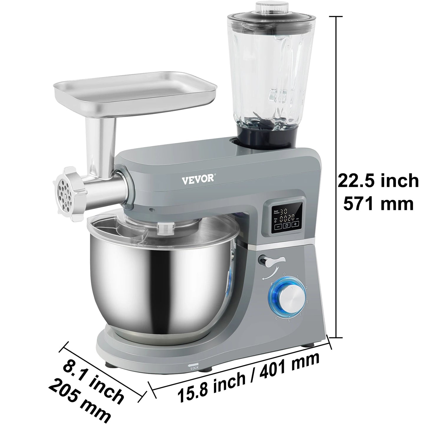 VEVOR 5-In-1 Stand Mixer LCD Timer Stainless Bowl Premium