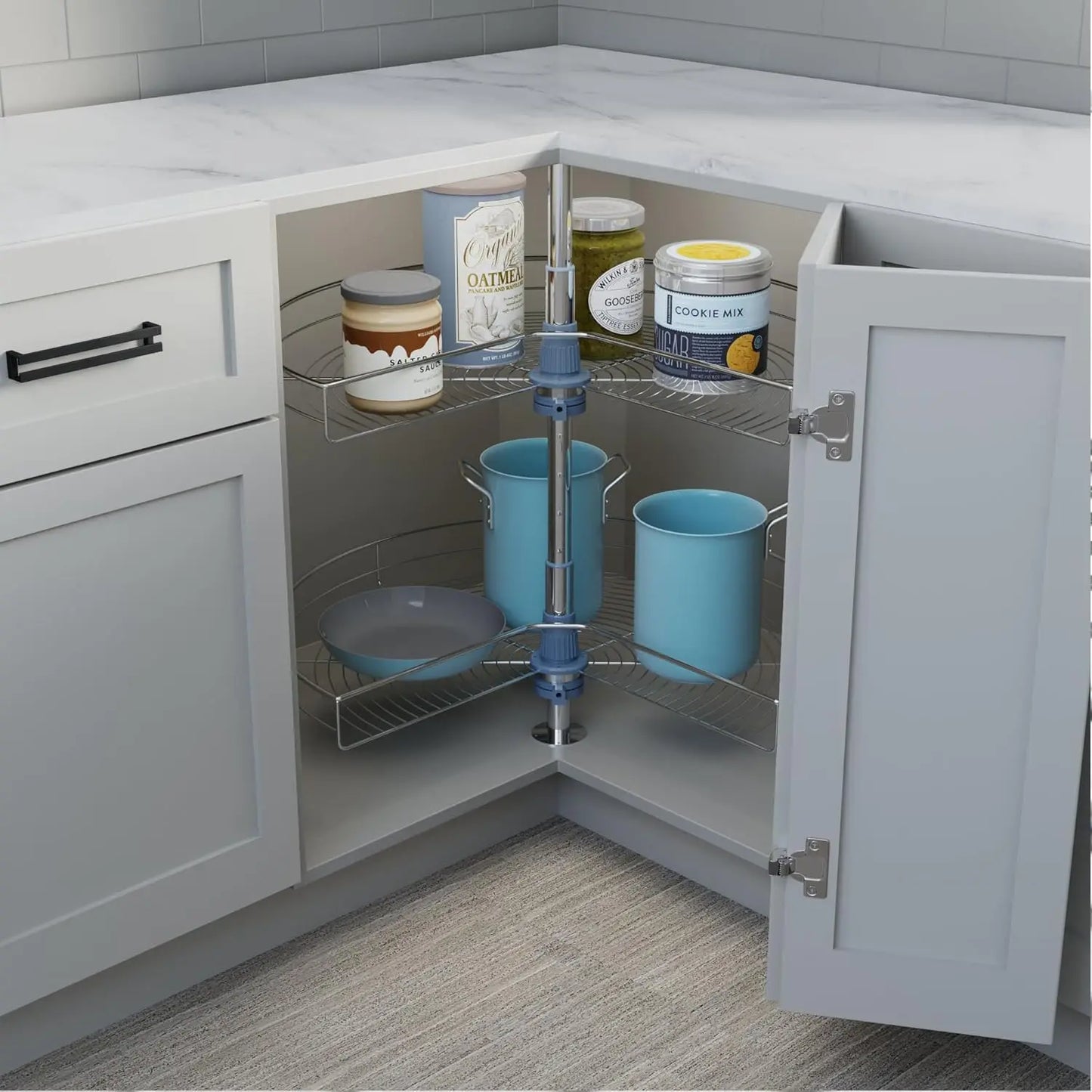 Cabinet Kidney Shape Dia.28 270° Lazy Susan, 2 Shelves, Kitchen Base Corner Cabinet Organizer (Chrome 4001 270 28)