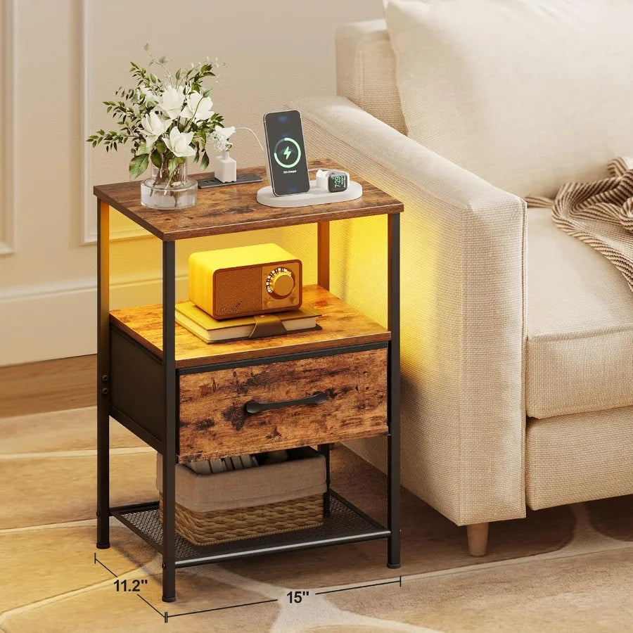 Night Stand Set Two End Tables With Charging Station