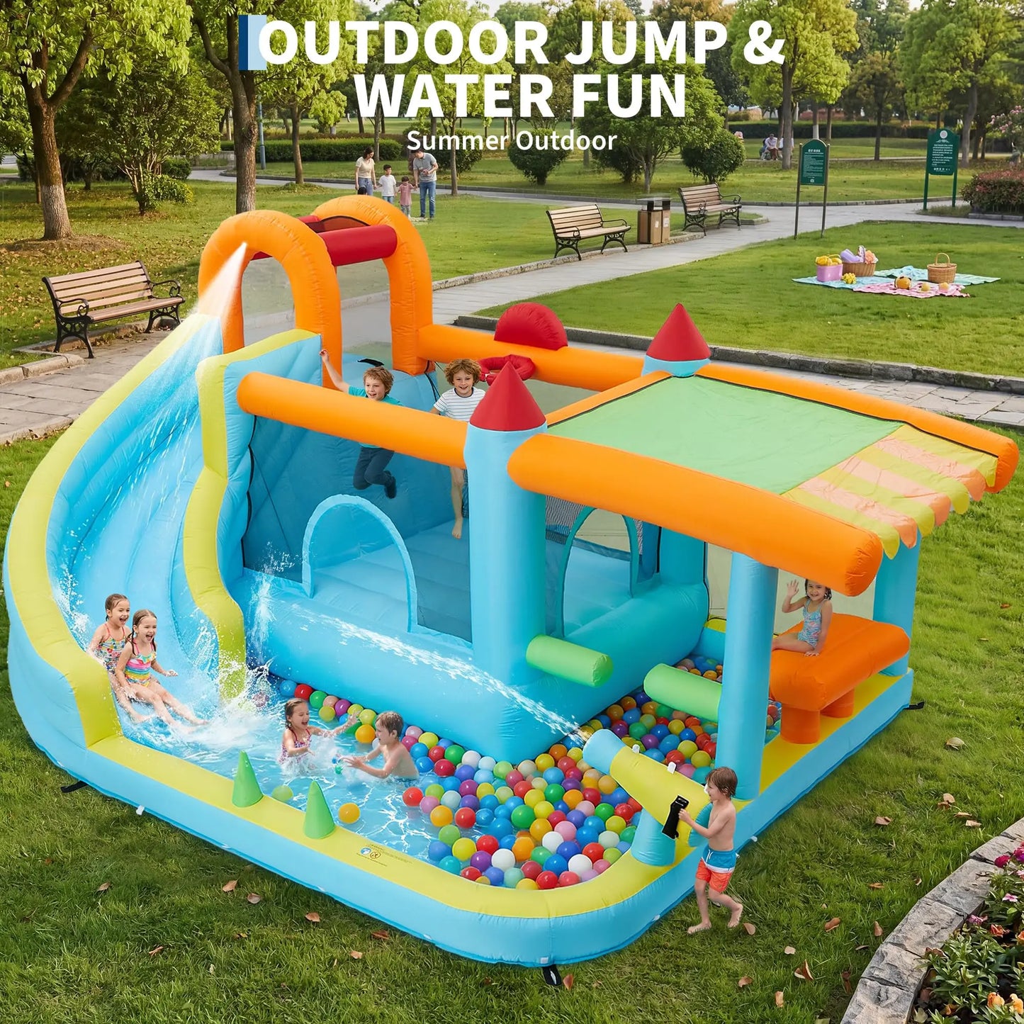 HiMISS 12-In-1 Inflatable Bounce House Water Slide Backyard