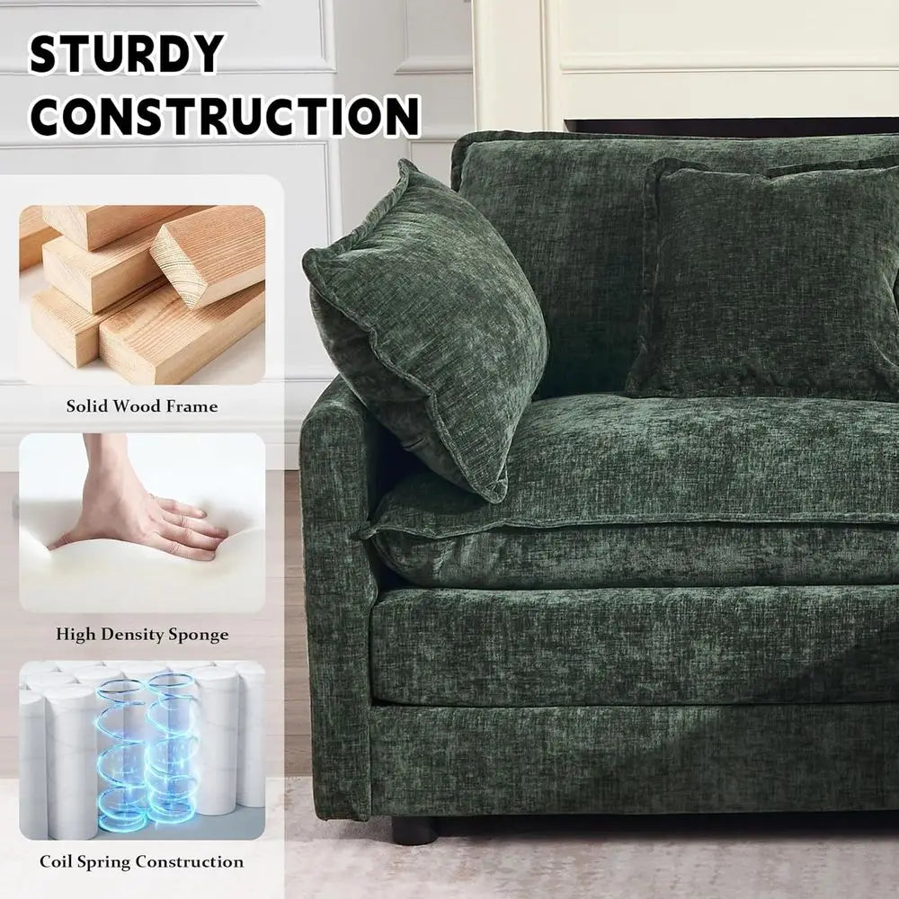 Chenille Cloud Couch With Movable Ottoman L Shaped Sectional Sofa