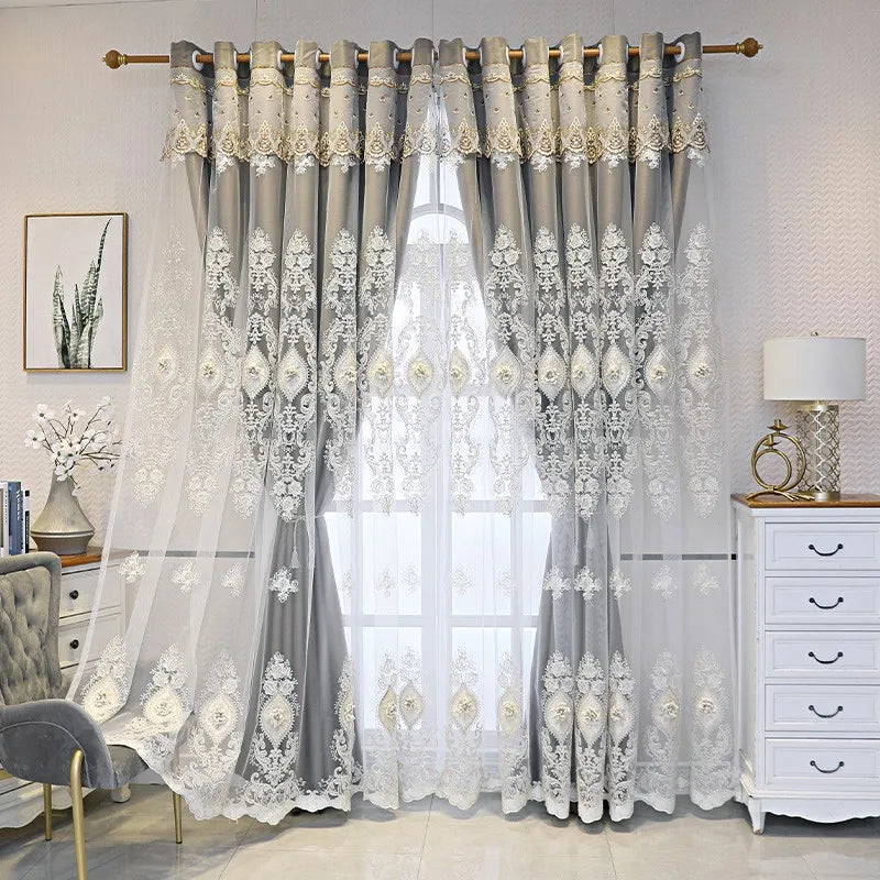 Vintage Embroidered Curtains With 3D Relief Dual Layer Privacy