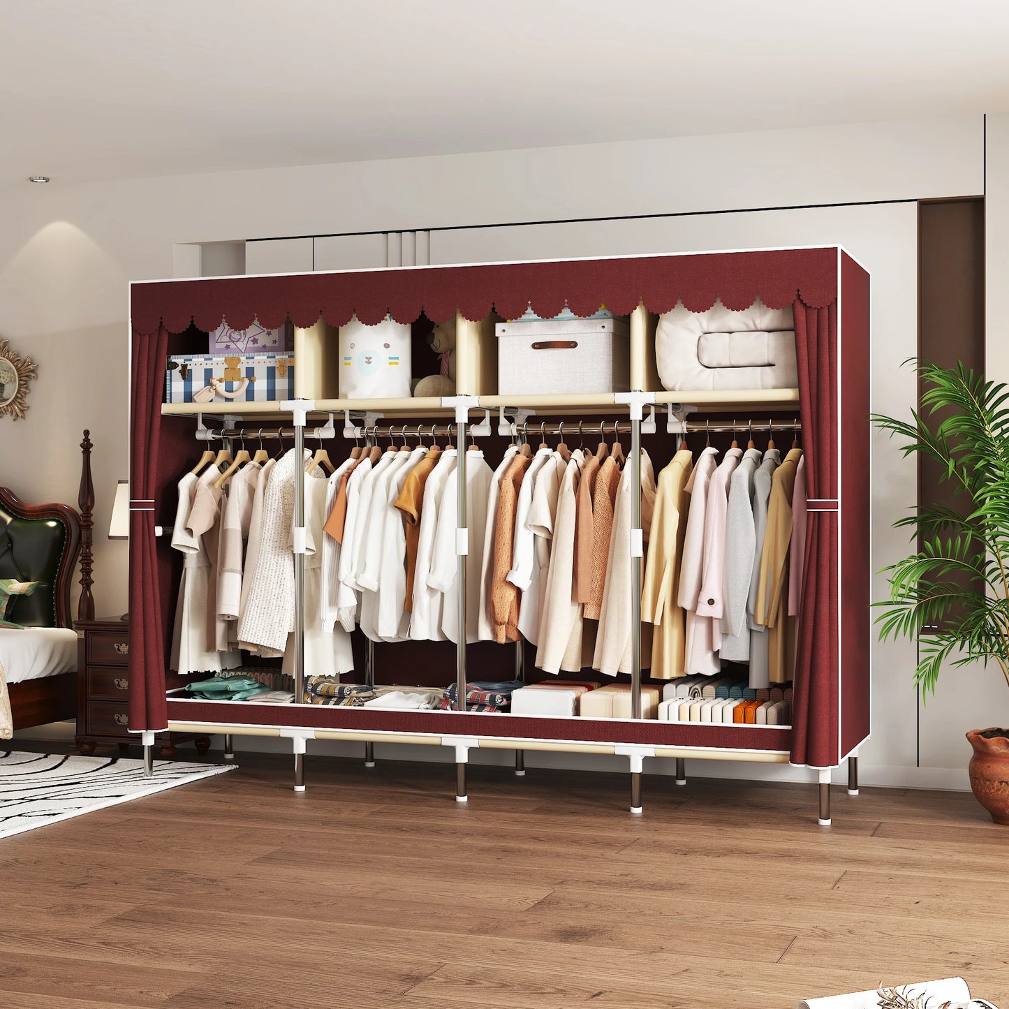 ArluKinFinishes Heavy Duty Fabric Wardrobe With Four Hanging Rods