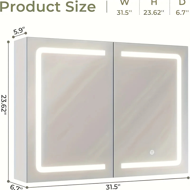LED Mirror Cabinet With Built-In Storage For Wall Mount