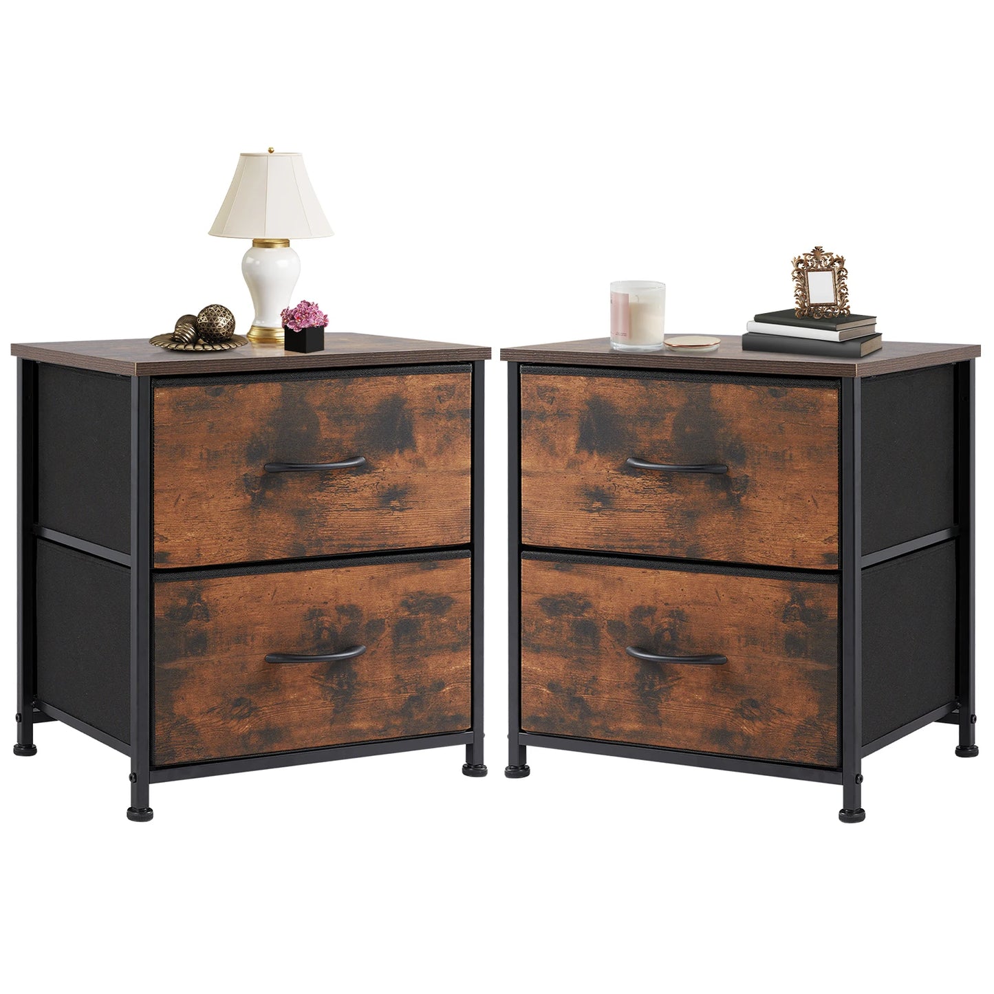 JHK Nightstand Bedside Table With Fabric Drawers And Storage
