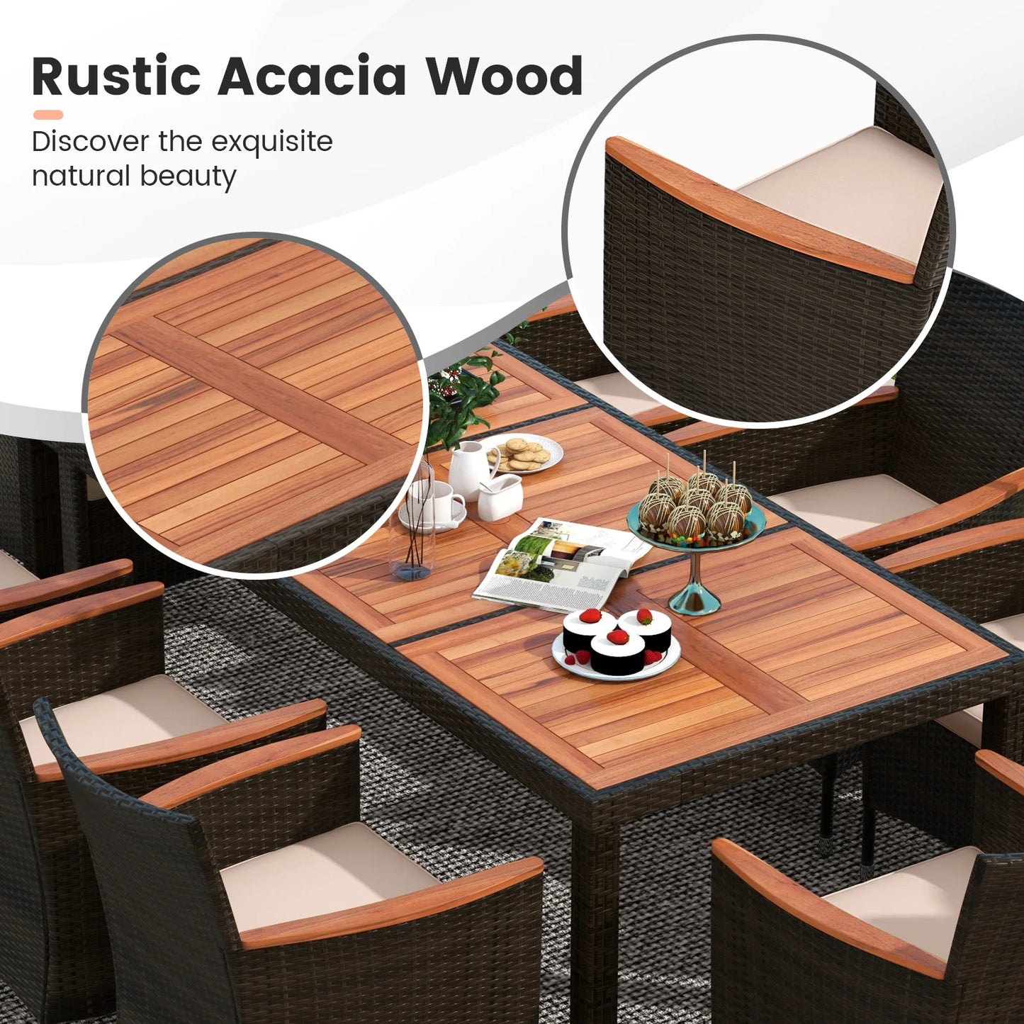 HOMASIS 9 Piece Patio Dining Set Acacia Table And Cushions