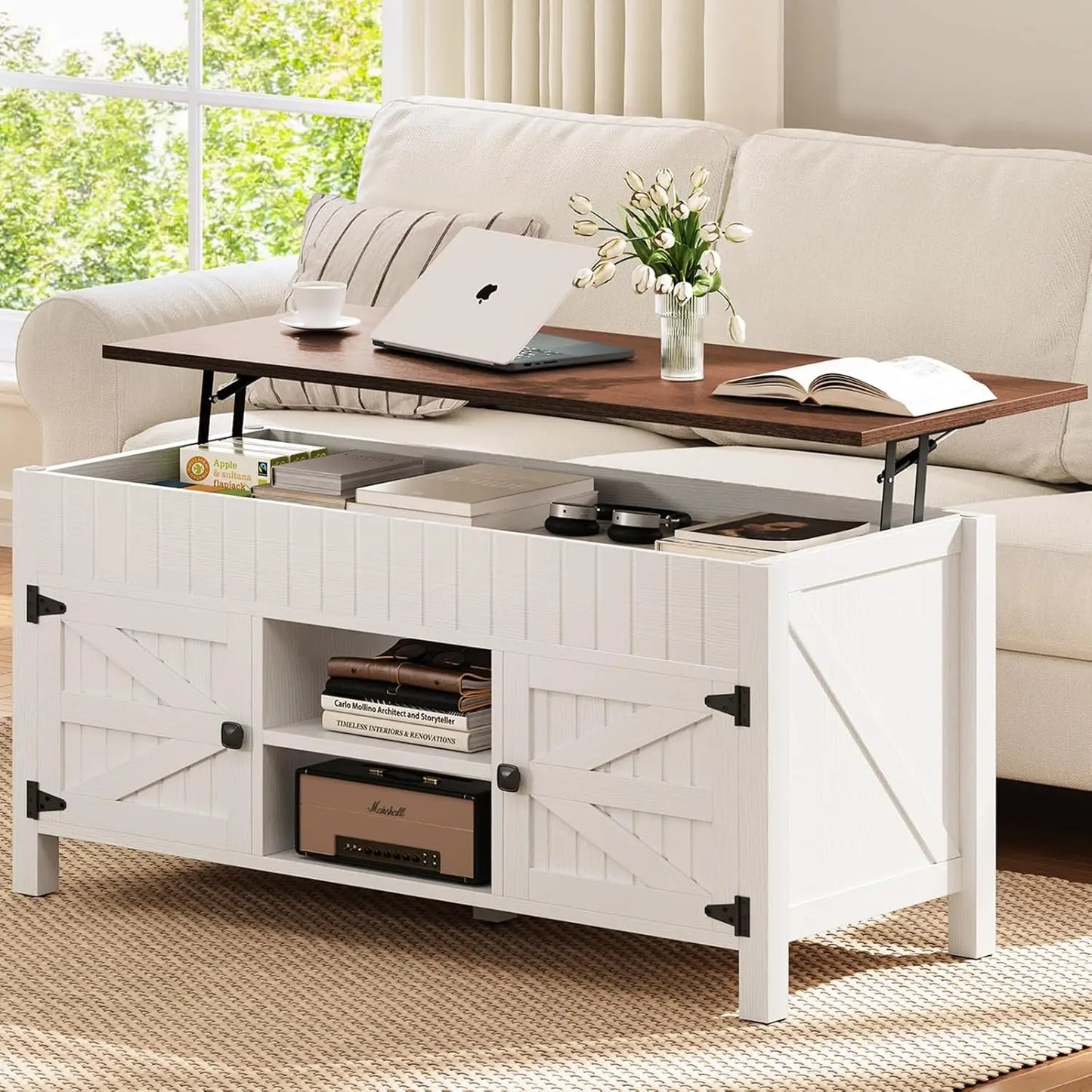Lift Top Coffee Table With Storage Farmhouse Wood Center Table