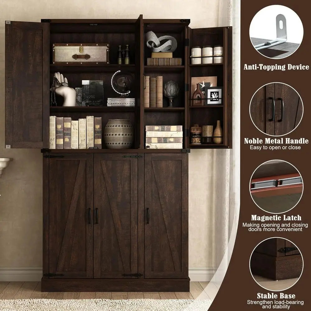 71" Tall Kitchen Pantry,armhouse Storage Cabinet with Barn Do,Organizer,Rustic Wood Cupboard,armhouse Pantry Cabinet or Kitchen,