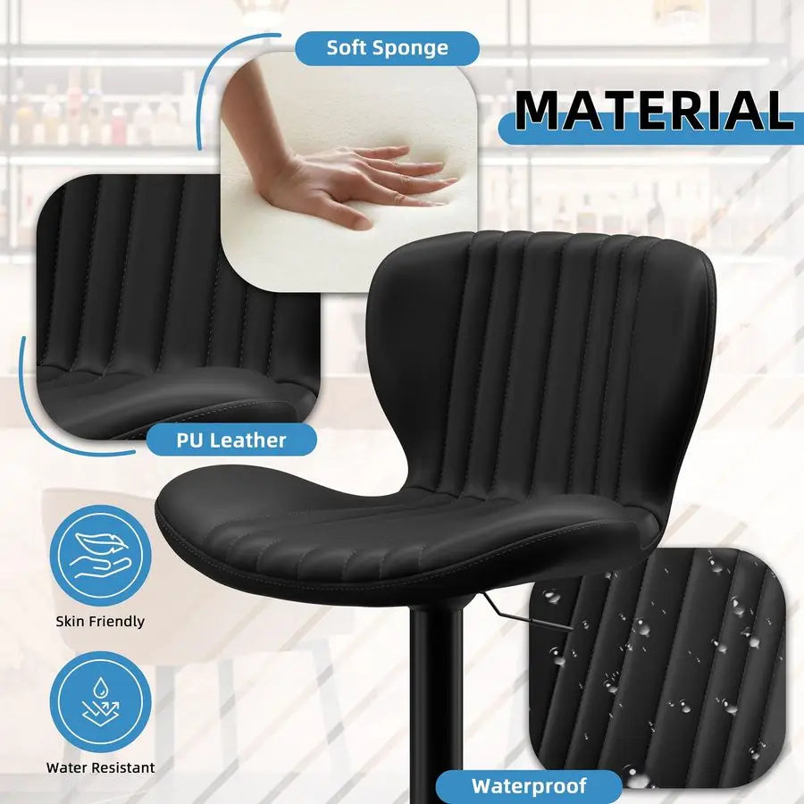 2 Modern Swivel Bar Stools Counter Height Faux Leather Metal