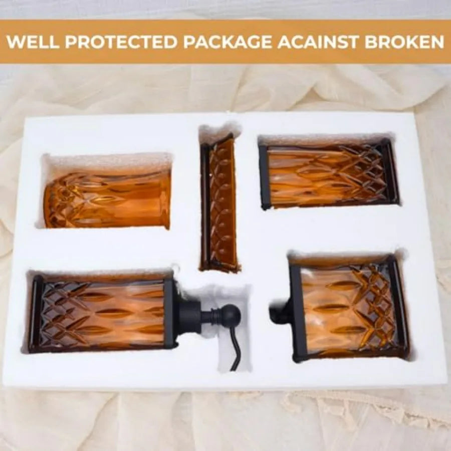Glass 5 Piece Bathroom Accessories Set Dispenser Toothbrush Holder