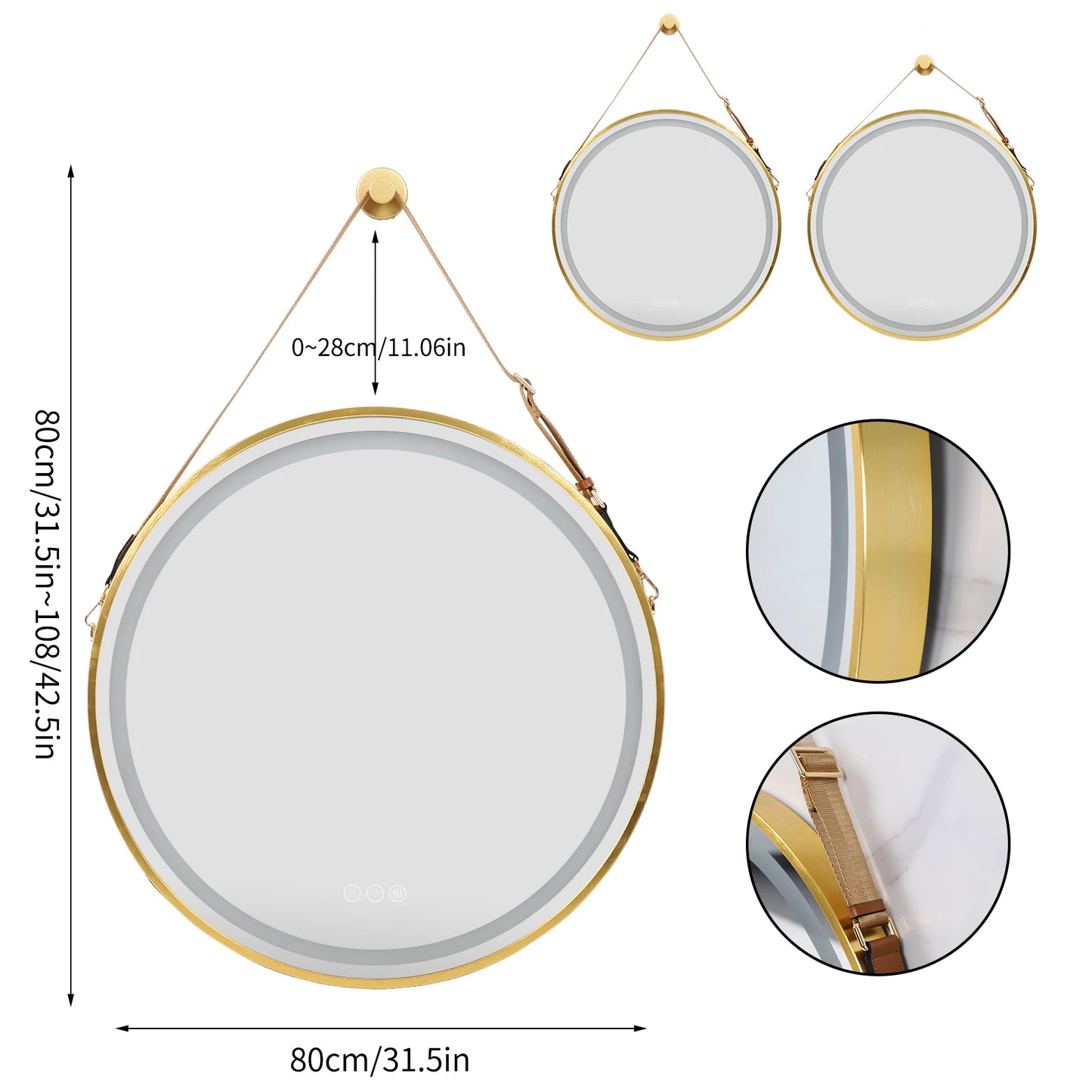 Round LED Illuminated Bathroom Mirror With Demister And Aluminum Frame