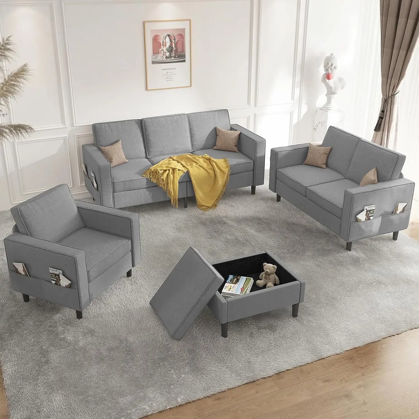 L Shaped Sectional Sofa Set Three Two One With Ottoman