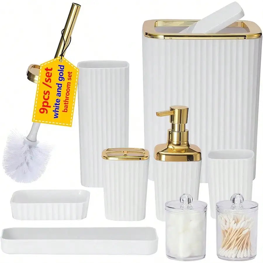 9-Piece Bathroom Accessories Set With Toothbrush Holder Lotion Dispenser