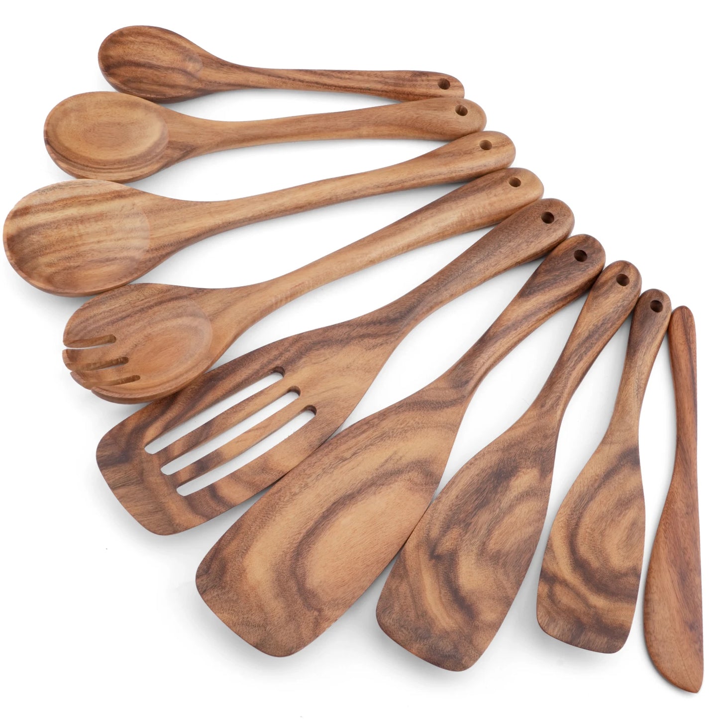 NONED 9 Piece Wooden Kitchen Utensils Set With Spoons