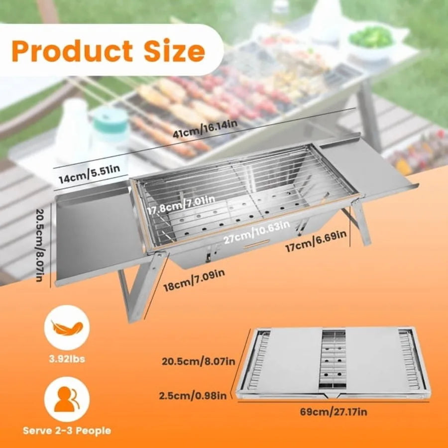 Foldable Charcoal Grill Stainless Steel Portable Tabletop Barbecue