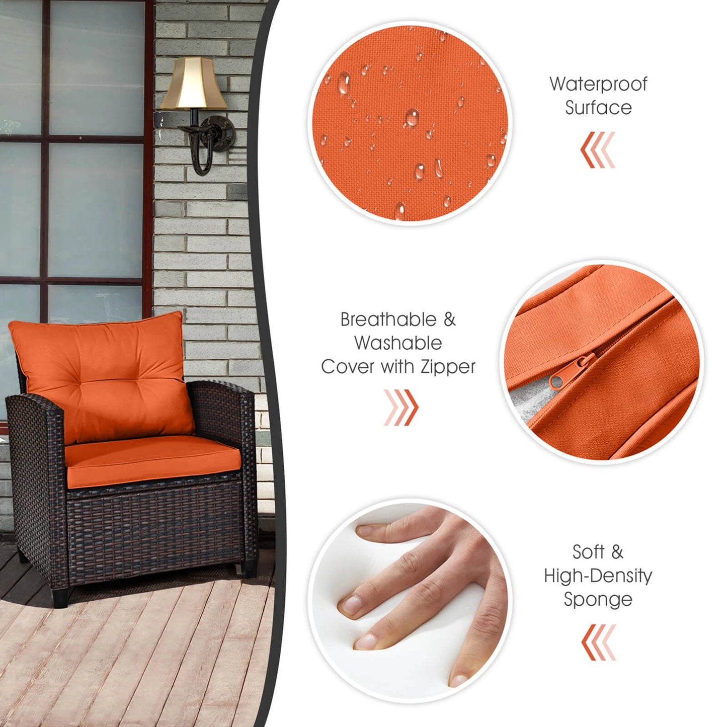 HOMASIS 3 Piece Patio Rattan Furniture Set Cushioned Conversation Sofa