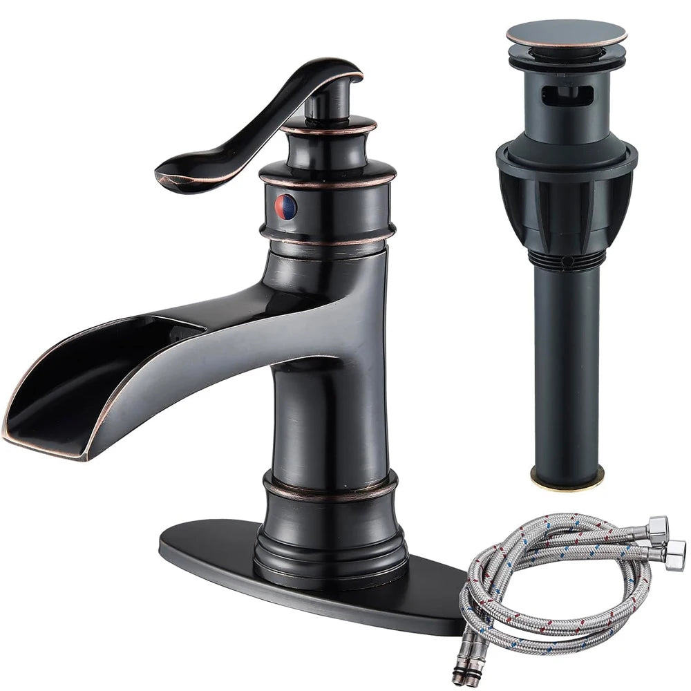 Waterfall Bathroom Faucet Oil Rubbed Bronze Single Handle Lavatory Mixer Tap Vessel Sink Faucet Farmhouse Vanity Sink Faucet