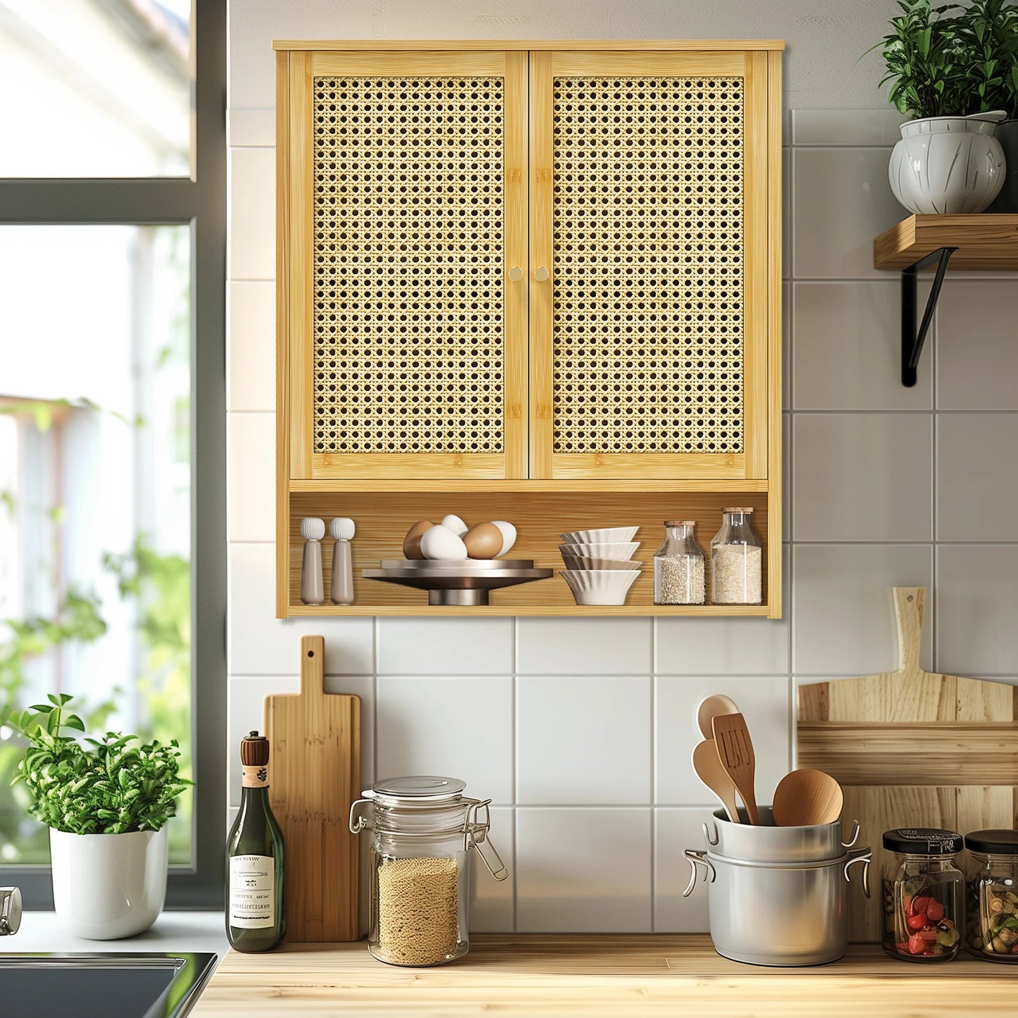 Wisfor Bamboo Wall Mounted Bathroom Cabinet Storage Organizer Medicine Cabinet