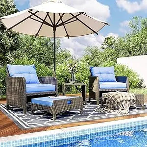 5-Piece Rattan Patio Furniture Set With Ottomans And Coffee Table