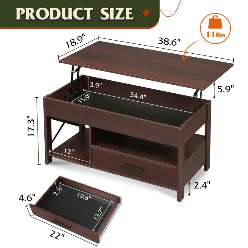 Galaxhero Lift Top Coffee Table With Hidden Compartment Storage Shelf