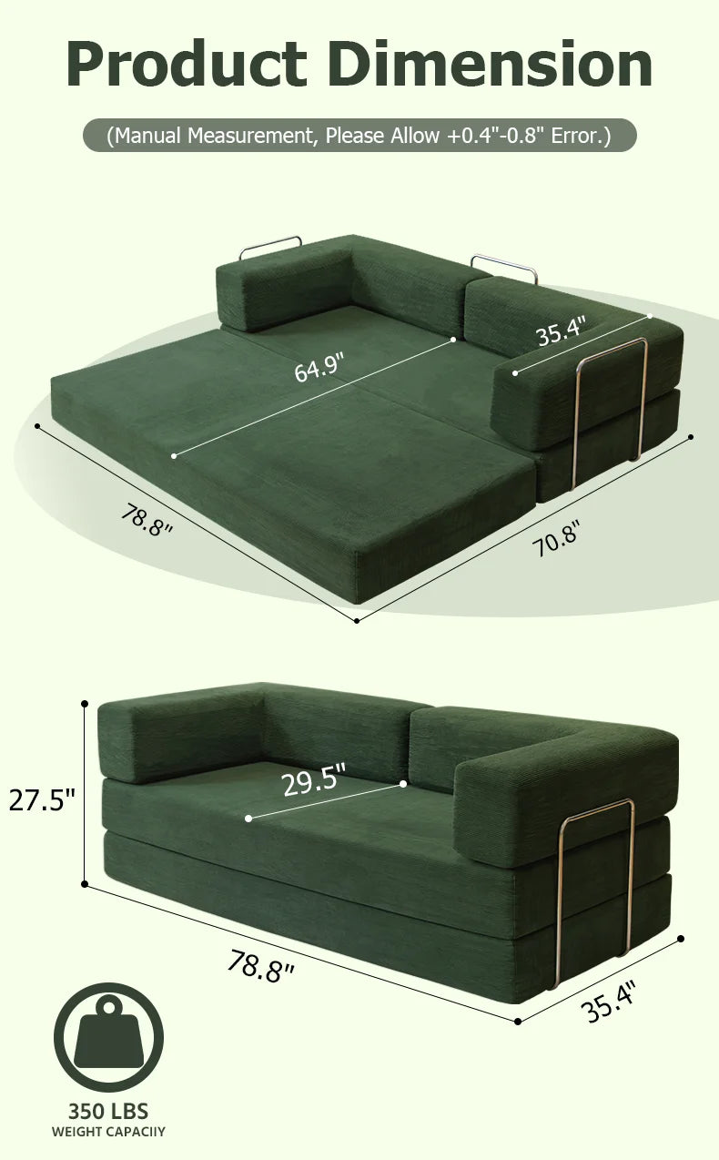 Futon Sofa Bed 4-In-1 Folding Corduroy Loveseat for Living Room