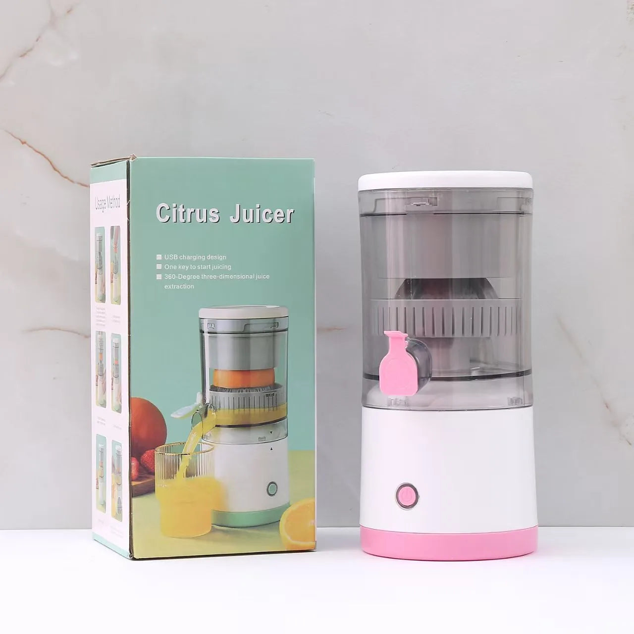 Portable Electric Juicer USB C Rechargeable Citrus Press Cleaning Brush