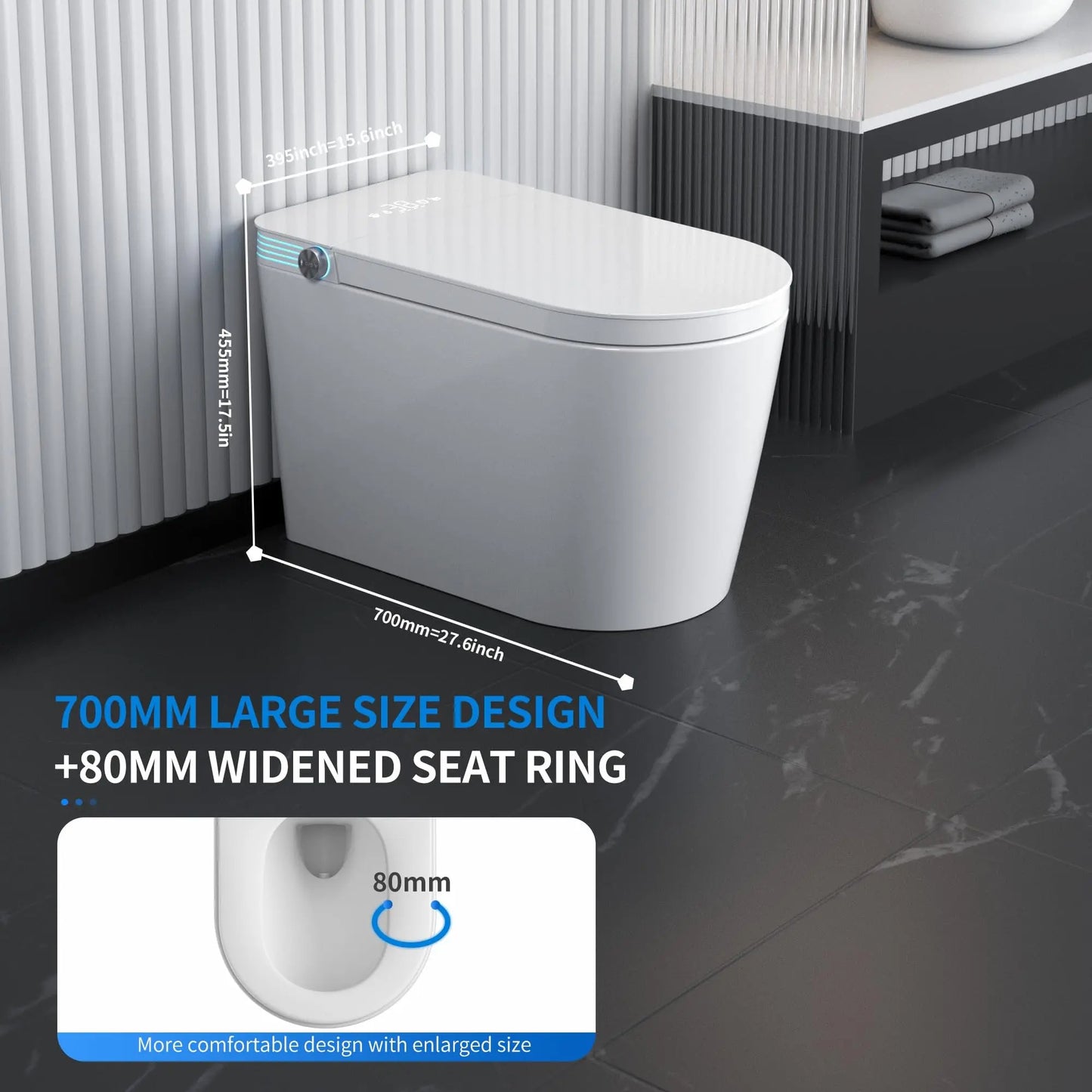Smart Toilet With Built In Bidet Heated Seat Voice Control Dryer