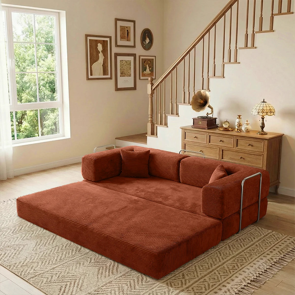 Futon Sofa Bed 4-In-1 Folding Corduroy Loveseat for Living Room