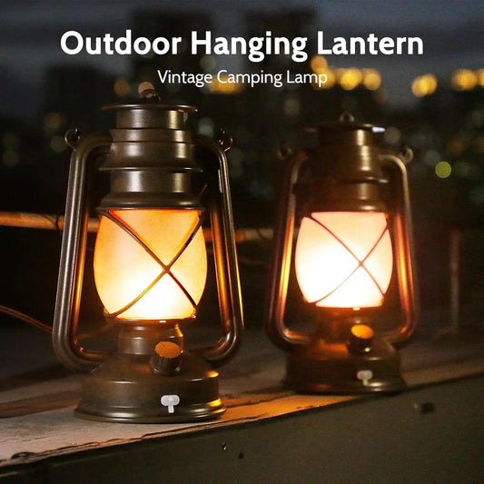 Vintage Solar/USB Rechargeable Lantern, Lanterns for Outdoor Hanging, Suitable for Garden, Waterproof LED with Flame Effect