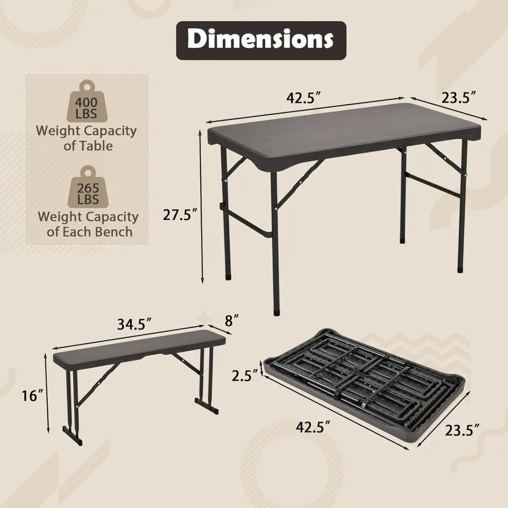 Folding Picnic Table Bench Set for Outdoor Dining Space-Saving